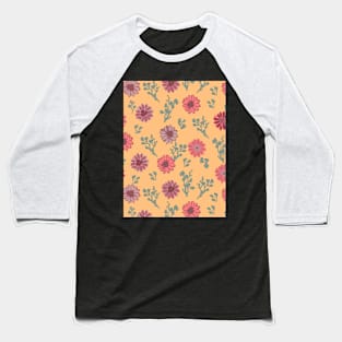 Dusty Pink Flowers on Apricot Vertical Baseball T-Shirt